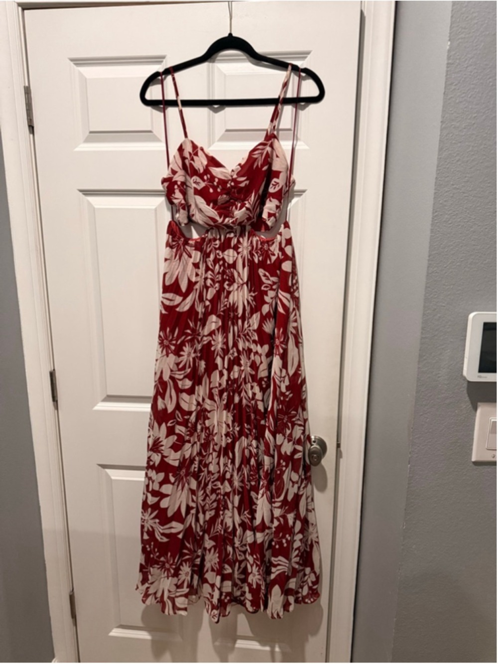 Women's Fab'rik Red White Floral Cutout Maxi Dress L - Picture 2 of 6